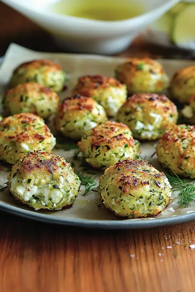 Knusprige Zucchini-Feta-Bällchen aus dem Ofen - leckermoment